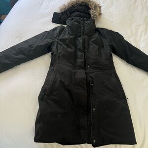 Women's Black Arctic Parka Coat with Fur Trim